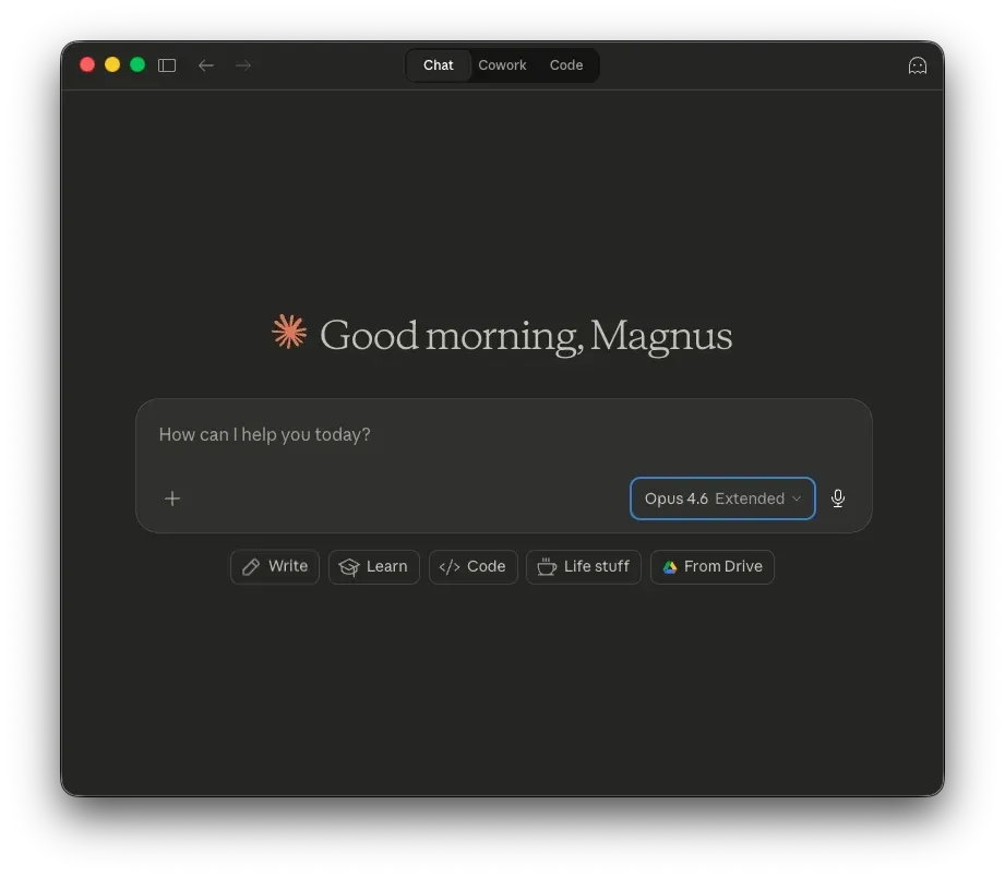 Claude Chat-vyn på claude.ai