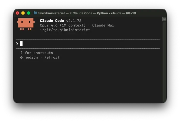 Claude Code i terminalen, version 2.1.78